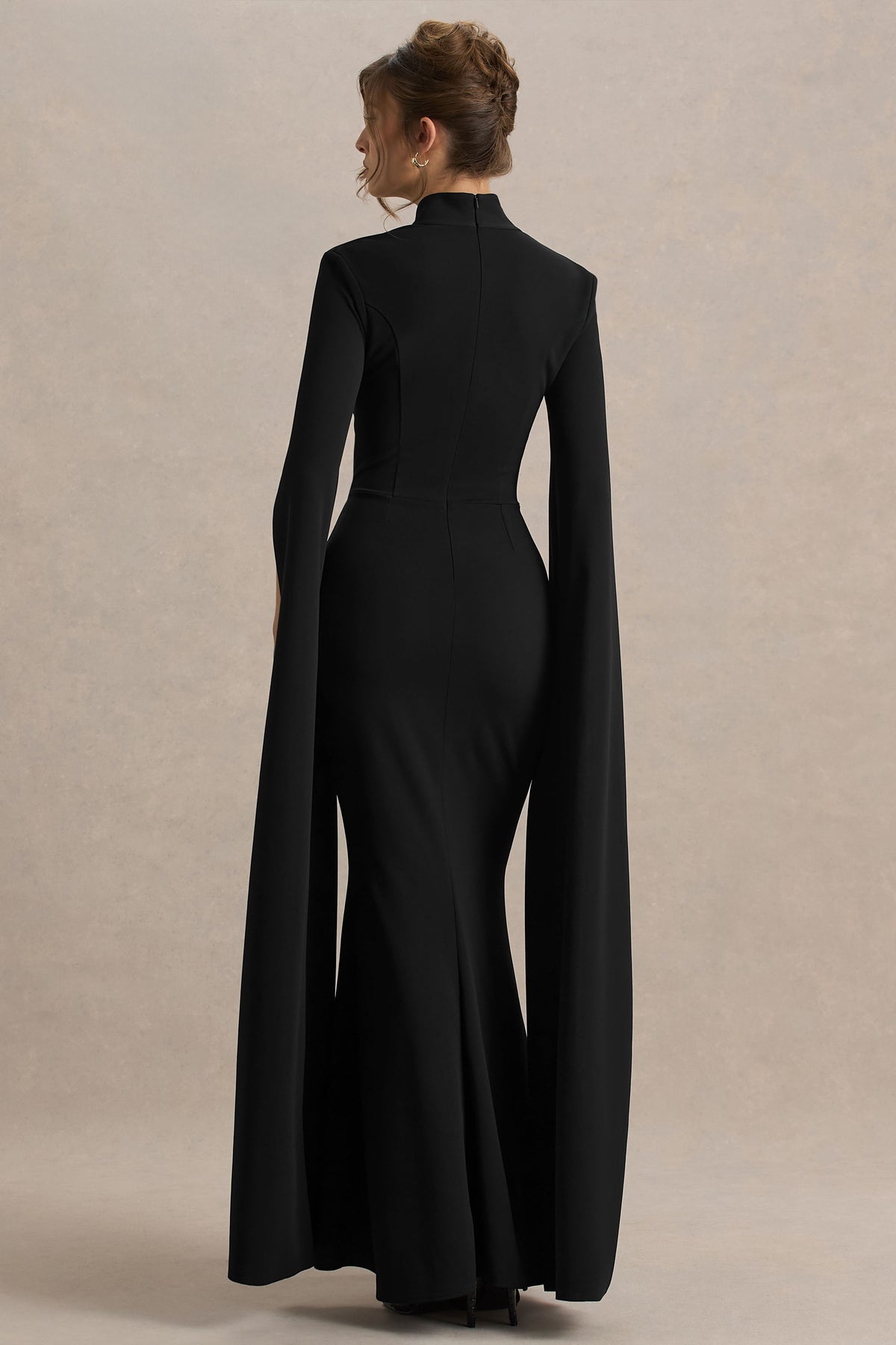 EVA - BLACK SQUARE-NECK MAXI DRESS WITH CAPE SLEEVES